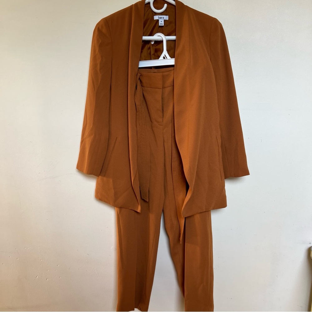 Bar III Rust Brown Draped Blazer & Trousers Pantsuit